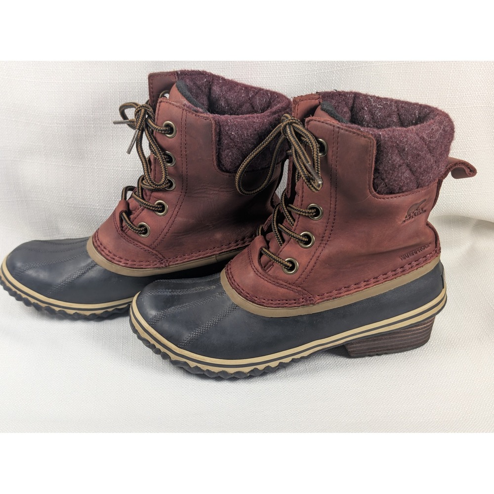 Sorel Slimpack Lace‎ II Waterproof Leather Wool Lined Boots Burgundy Womens Sz 7